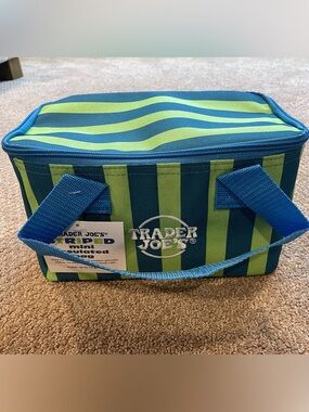 Trader Joe's Striped Soft Cooler Bag - Blue & Lime Green